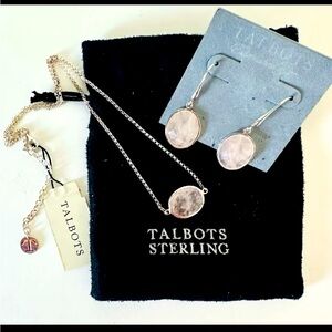 Talbots Sterling Silver & Rose Quartz Necklace and Earrings Set NWT